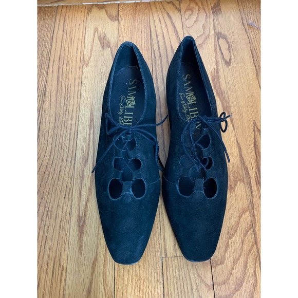 Sam & Libby Black Suede Tie Up Shoes Size 9 - Picture 2 of 6
